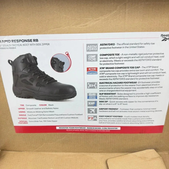 Reebok Mens Rapid Response Military Tactical Boot Lace Up Leather Black Size 10W main image 5
